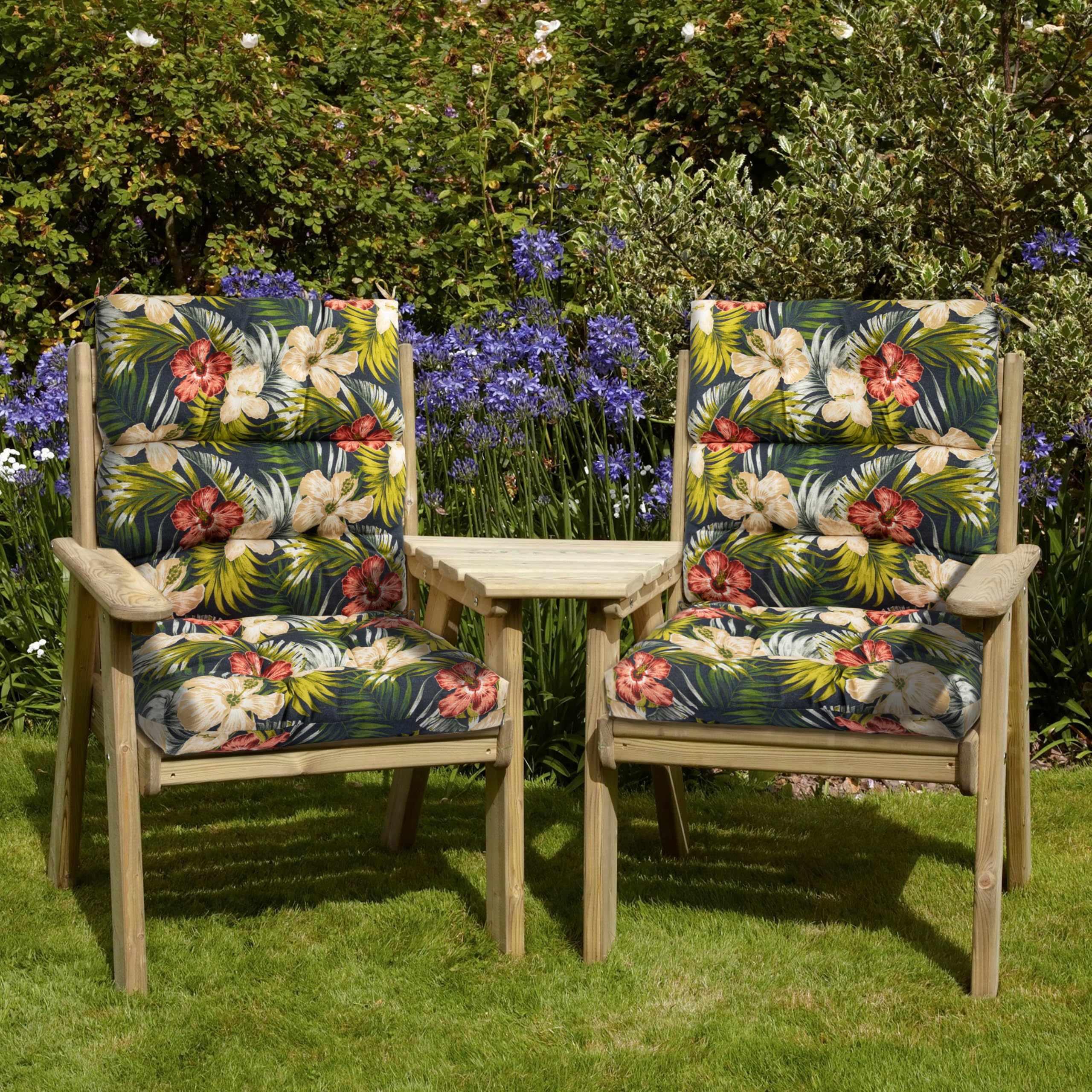 MAGPIE FABRICS Indoor/Outdoor Tufted High Back Chair Cushion Set of 2, Waterproof Deep Seating Rocking Chair Outdoor Chaise Lounge Sun Lounger Chair Cushions(Blue Navy)